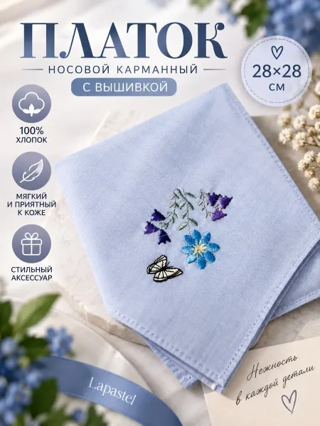 Lapastel Платок 28х28 носовой карманный универсальный с вышивкой