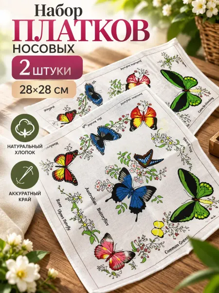 Pastel_lux Набор платков 28х28 см 2 штуки бабочки