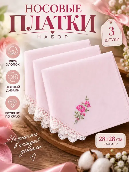 Pastel_lux Платки 3 штуки 28х28 см. с кружевом