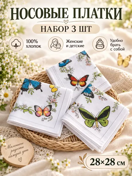 Pastel_lux Набор носовых платков 3 шт. 28х28 см