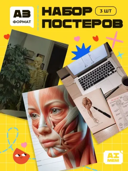 AIMEM Постеры Медицина Анатомия Человека. 3шт. А3 (29,7х42см)
