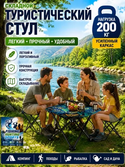 Раскладной стул для кемпинга, рыбалки, охоты и туризма, выдерживает до 200 кг