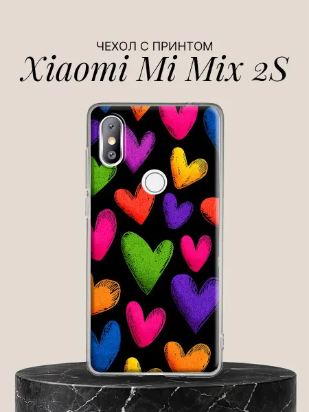 Xiaomi Чехол на Mi Mix 2S Неоновые сердца на чёрном