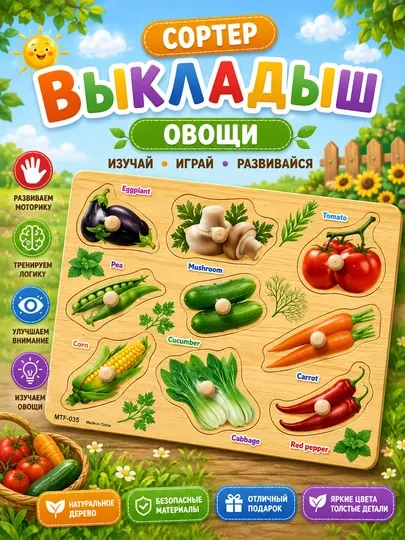 Выкладыш сортер. Обучающая деревянная головоломка для детей