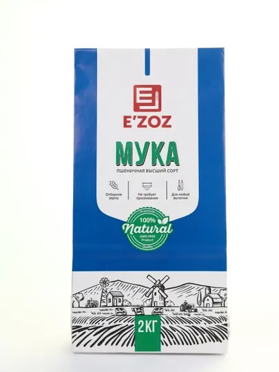 Мука пшеничная Эъзоз 2 кг - высокого сорта, для любой выпечки: от патыра до самсы