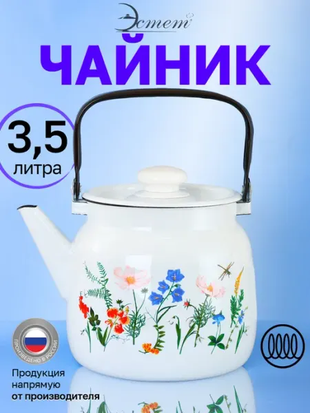 ЭСТЕТ Чайник эмалированный для плиты 3,5 литра