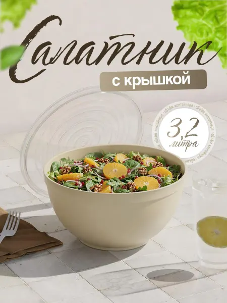 DDSTYLE Салатник с крышкой пластиковый 3,2 л