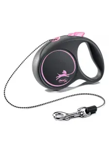 Поводок-рулетка flexi Black Design XS. Трос 3 м. для собак до 8 кг. Розовый/черный