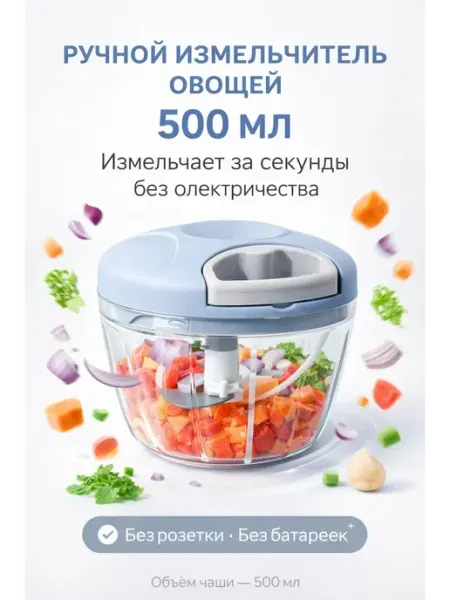 EDREAM Измельчитель овощей ручной 3 ножа с веревкой