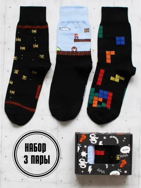 Snugsocks Высокие прикольные носки с принтом и рисунком набор 3 пары