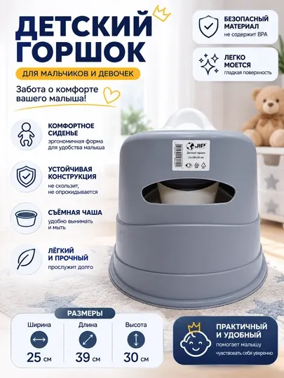 Классический детский горшок с высокой спинкой и эргономичной формой