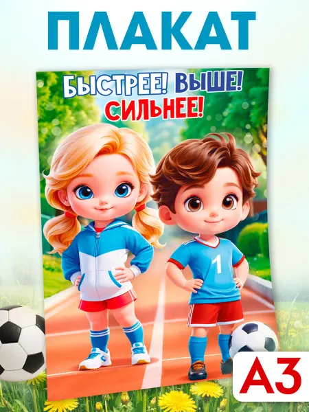 ТМ открытая планета Плакат оформление детского сада Быстрее! Выше! Сильнее!
