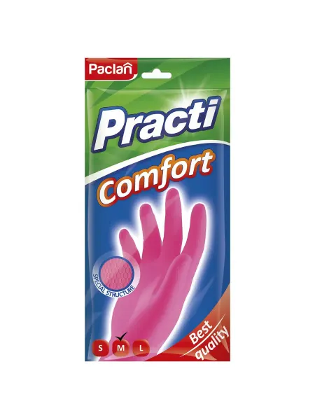 Paclan Перчатки хозяйственные Comfort латексные М, 30x14.5x0.9см