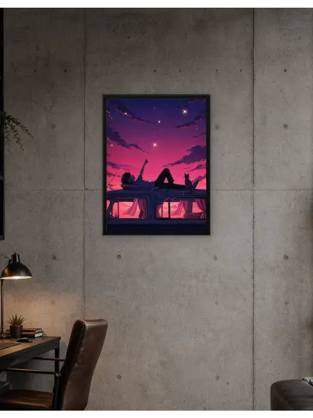 Postersbase Постер Человек и кот наблюдают за звездами с крыши фур 30x40