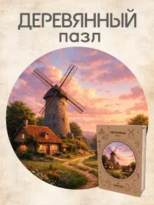 Деревянный пазл Мельница 30х30см Фигурный Подарок для взрослых и детей