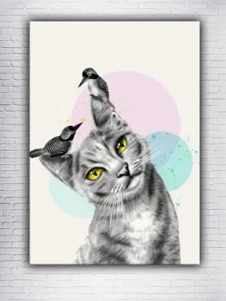 Classic Art Картина на холсте Кошка и птички 30х40см