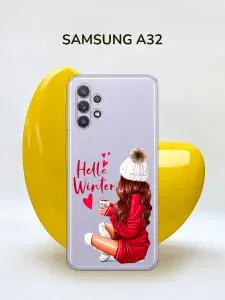 Силиконовый чехол на Samsung Galaxy A32 / Самсунг А 32 "Новогодний - Hello winter", прозрачный