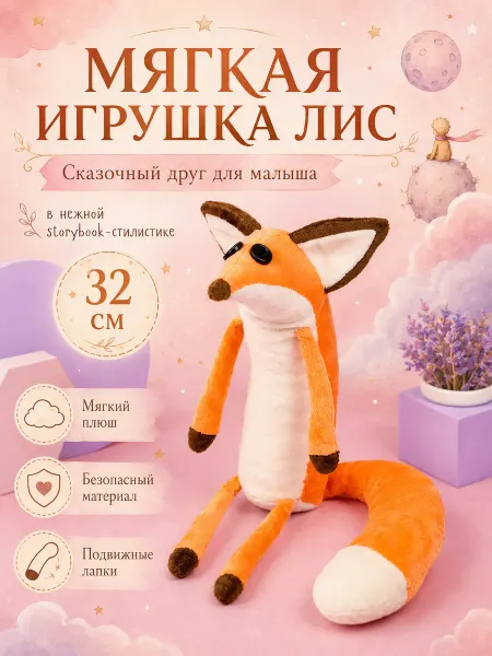 Storiz Мягкая игрушка подушка Лиса "Маленький принц" плюшевая 32 см