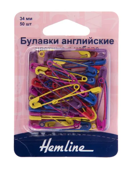 HEMLINE 414.АС Булавки безопасные английские цветные 34 мм