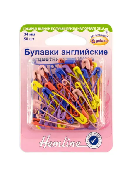 HEMLINE Булавки английские цветные 34 мм красный, голубой, розовый
