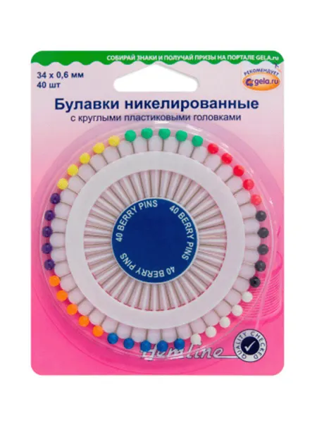 HEMLINE Булавки с круглыми головками "Ягодка" 34 мм, 40 шт
