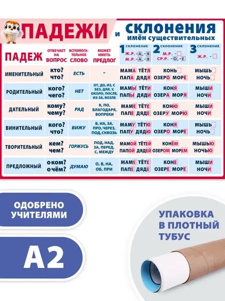 Галерея дизайна Обучающий плакат детский на стену по русскому языку падежи