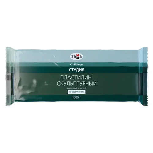 Пластилин для школы скульптурный Гамма "Студия", оливковый, мягкий, 1кг, пакет