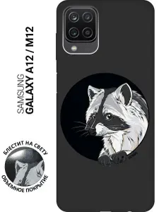 Матовый Soft Touch силиконовый чехол на Samsung Galaxy A12 / M12 / Самсунг А12 / М12 с 3D принтом "Raccon in a Hollow" черный