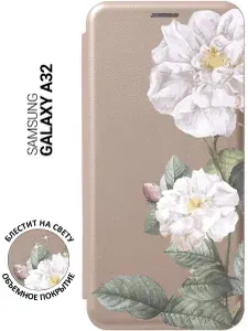 Чехол-книжка на Samsung Galaxy A32 / Самсунг А32 с 3D принтом "Free" золотистый