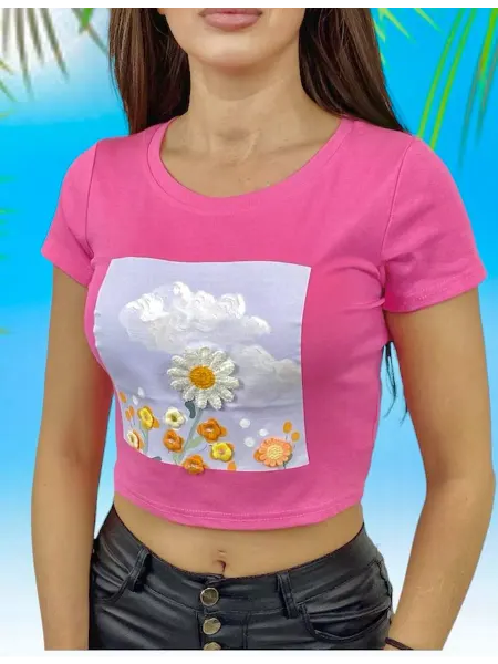 T&G Fashion Футболка укороченная кроп топ с 3D принтом