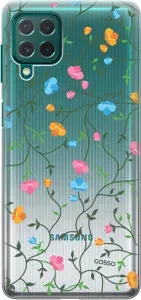 Силиконовый чехол на Samsung Galaxy M32 / Самсунг М32 с 3D принтом "Сurly Flowers" прозрачный