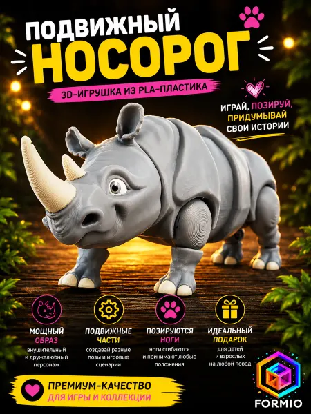 FORMIO Носорог 3D развивающая подвижная игрушка антистресс