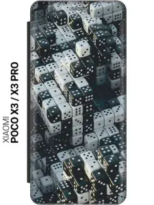 Чехол-книжка на Xiaomi Poco X3 / X3 Pro / Сяоми Поко Х3 / Х3 Про с 3D принтом "Игральные кости" черный
