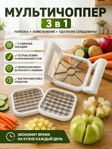 Гульнур_инт Мультичоппер 3в1 Ручной измельчитель, овощерезка кубиками