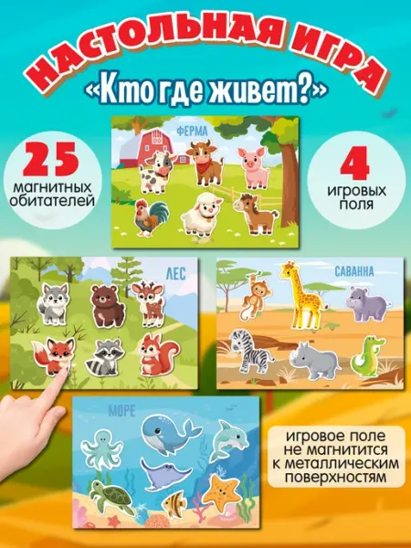 ДЕСЯТОЕ КОРОЛЕВСТВО Игра магнитная развивающая для детей "Кто где живет?"