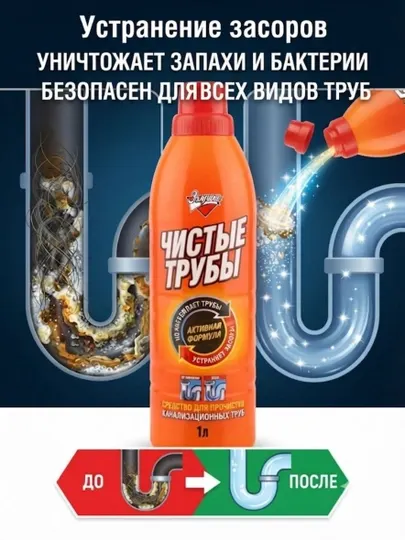 Гель для чистки труб "Чистые трубы" Золушка, 1 л