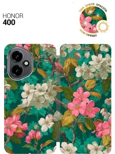 Чехол-книжка на Honor 400 с принтом "Романтическое дерево" золотой