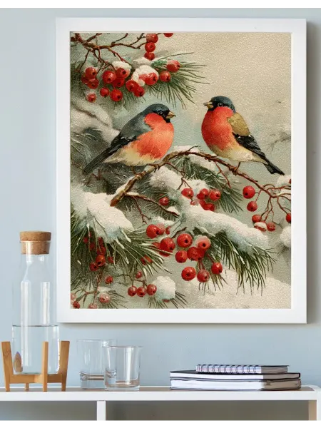 Art on Canvas Снегири на ветке Картина по номерам на холсте 40х50 см
