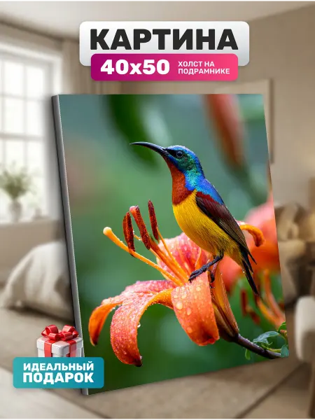 Diamond pixel Картина на стену Птичка на лилии 40х50