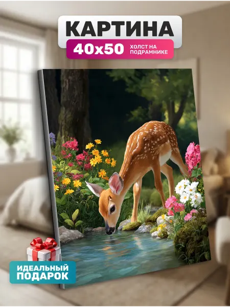 Diamond pixel Картина на стену Олененок на пруду 40х50