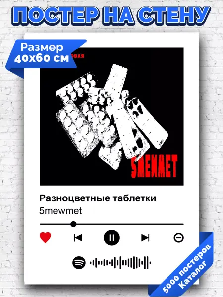 Arthata-spotify постер Спотифай постер Спотифай постер 5mewmet - разноцветные таблетки 40х60