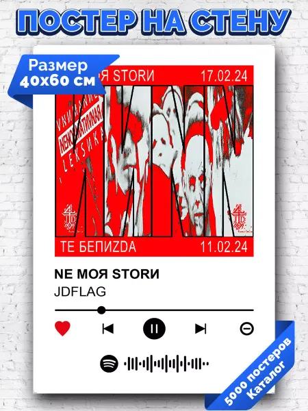 Arthata-spotify постер Спотифай постер Спотифай плакат JDFLAG - NE MОЯ STОRИ 40х60