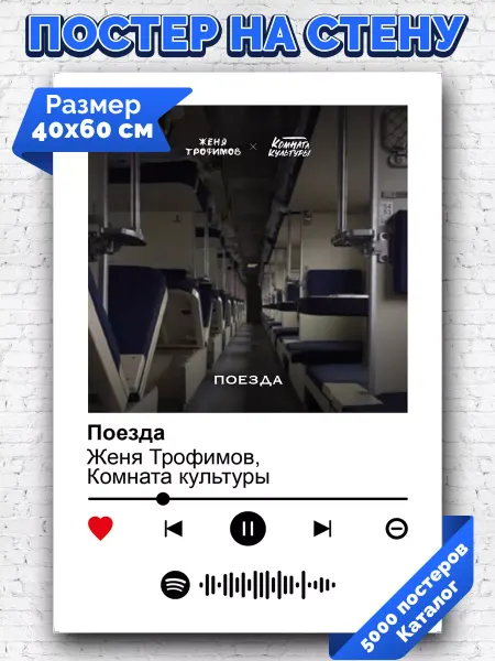 Arthata-spotify постер Спотифай постер Постер ЖЕНЯ ТРОФИМОВ КОМНАТА КУЛЬТУРЫ - Поезда 40х60