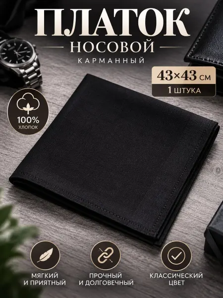 Pastel_lux Платок черный 43х43 см. носовой карманный 1 штука