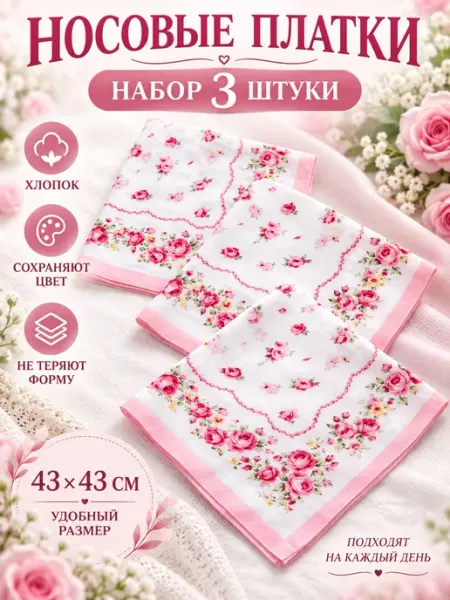 Pastel_lux Набор 3 штуки платков сатин 43х43 см