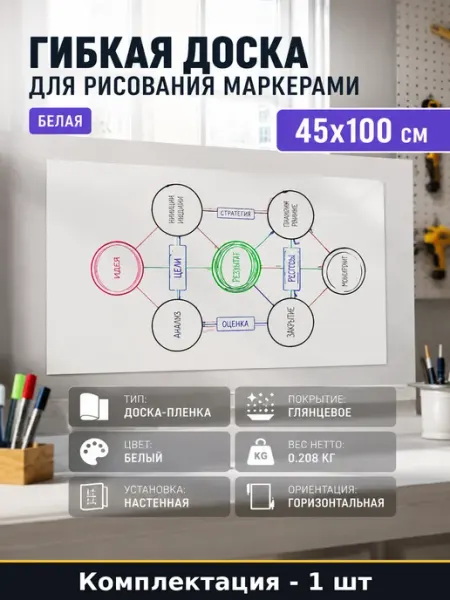 Brauberg Гибкая доска для рисования маркерами белая 45x100 см