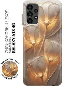 Силиконовый чехол на Samsung Galaxy A13 4G с принтом "Тюльпаны на бежевой стене"