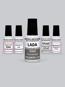 Краска для сколов во флаконе с кисточкой 618 Lada Техно, Серый металлик, Brun Cajou, 5 предметов