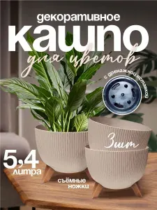 Комплект Кашпо 3шт для цветов 5,4 л, elfplast "Vinto" горшок для растений, цветочный пластиковый для балкона и на подоконник, 660