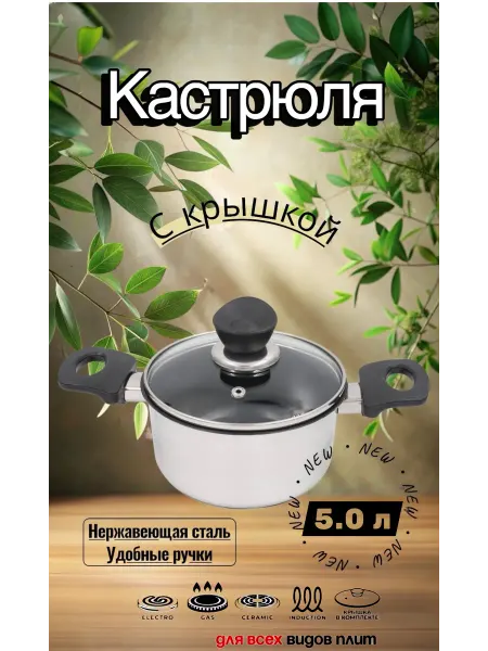 BORGHOUSE Кастрюля с крышкой Cassebak 5,0 л, Steel